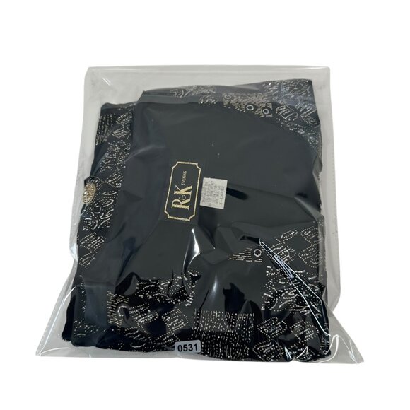 VINTAGE 90' R&K Evenings Black & Gold Sheer Sleeve Buttoned Blouse SZ X-Large - Picture 10 of 13
